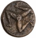 Fig. 2 - Triskeles on coinage from Syracuse, issued by Timoleon. [American Numismatic Society.](http://numismatics.org/collection/1947.97.500)