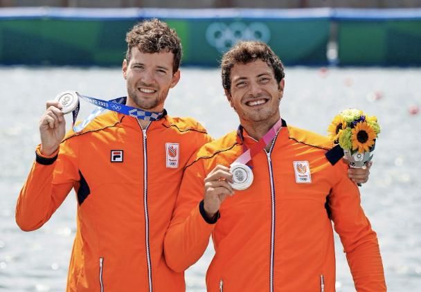 Stef Broenink (r) and Melvin Twellaar celebrate their silver medal during the 2021 Tokyo Olympics. - Photo: Kimimasa Mayama