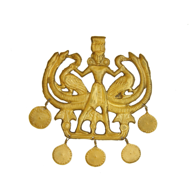 Fig 25: Gold pendant from the Aegina treasure from Minoan Crete, containing five pendant discs – See story by Kiki Freriks on [TTT](https://thingsthattalk.net/t/ttt:TmzAFR) 