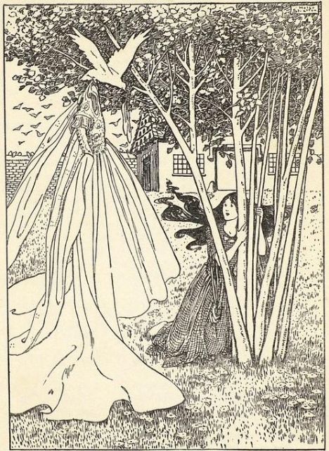 “Shake, shake, hazel-tree!”, 1903 edition of Grimms’ Fairy Tales – Illustrated by Helen Stratton