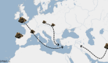 Fig 4: Major tin deposits in Europe and Western Asia. The arrows indicate the routes to the Mediterranean evidenced by tin objects - Map by Cid Swanenvleugel 
