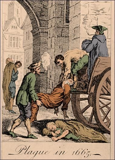 Figure 6: _Collecting the dead for burial during the Great Plague_. Wikipedia Commons. https://en.wikipedia.org/wiki/Great_Plague_of_London#/media/File:Great_plague_of_london-1665.jpg