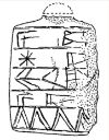 Fig. 1 - Handgetekende afbeelding van Lamashtu-amulet LB 2927 - F.A.M. Wiggerman, 2000: “Lamashtu, Daughter of Anu. A Profile” in M. Stol, Birth in Babylonian and the Bible. Its Mediterranean Setting, Cuneiform Monographs 14, Groningen, p. 221