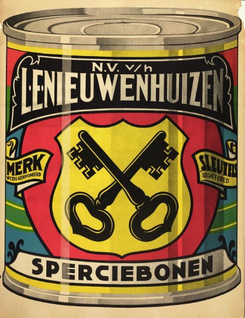 Een affiche van een blik sperziebonen, geproduceerd in de fabriek Nieuwenhuizen, c.1925. - [Erfgoed Leiden en Omstreken](https://www.erfgoedleiden.nl/collecties/beeldmateriaal/zoeken-in-beeldmateriaal/detail/45a43dbe-26be-11e3-87ae-3cd92befe4f8/media/79fd9314-dbcb-95c2-c039-1dd7ae41b045) 