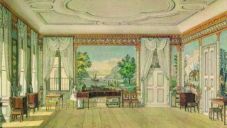 Drawing by Wilhelm Rehlen (1820) - Interior view of the company lounge of Princesses Sophie and Mary of Bavaria at Nymphenburg Palace near Munich (Germany), which shows a room with panoramic wallpaper