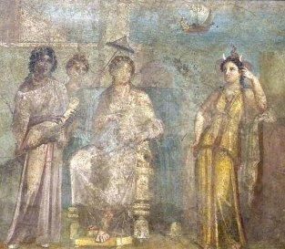 Fig.2 personification of Africa depicted with a elephant headdress in House of Meleanger, Pompeii (dating?) - [Google](https://www.sites.google.com/site/ad79eruption/pompeii/regio-vi/reg-vi-ins-9/house-of-meleager?tmpl=%2Fsystem%2Fapp%2Ftemplates%2Fprint%2F&showPrintDialog=1)