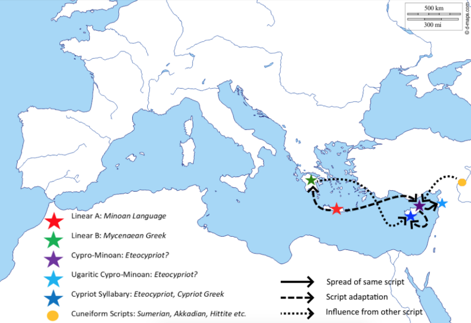 Fig 18: The complex spread and development of the Aegean writing systems - Map by Cid Swanenvleugel