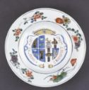 Plate. Coat of arms of de Vassy, Holland. Made of enamelled ceramic, porcelain. Famille verte - The Trustees of the British Museum - 357856001.jpg