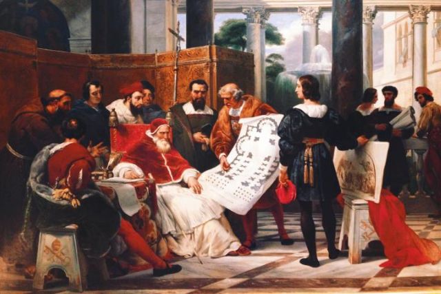 Fig .1 - Pope Julius II judging Bramante and his design - [Wikimedia](https://commons.wikimedia.org/wiki/File:File_by_Alexander_Baranov_-_Защита_проекта_(9520004635).jpg) 