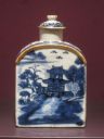 Fig. 23: Anonymous, tea canister, Chinese, 1790-1810, porcelain with underglaze blue; dimensions unknown, DAR Museum, National Society Daughters of the American Revolution, 1776 D Street NW, Washington, DC, USA. https://commons.wikimedia.org/wiki/File:DAR_pot_-  _IMG_8658.JPG