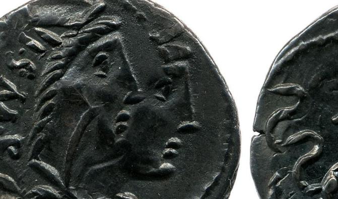 Greek coin with double-strike [British Museum 2002,0102.5438](https://www.britishmuseum.org/collection/object/C_2002-0102-5438)