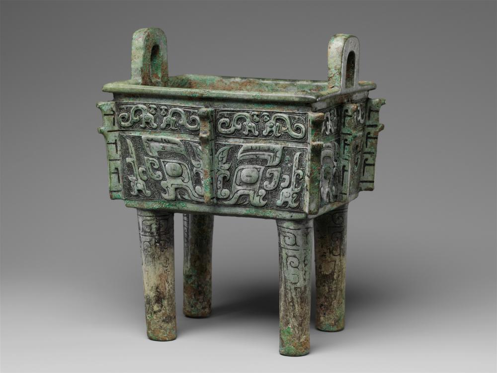 Figure 3: A _fangding_方鼎 incense burner, made in China during the 12th-11th century BCE. From the Metropolitan Museum of Art, [49.135.2](https://www.metmuseum.org/art/collection/search/60594).