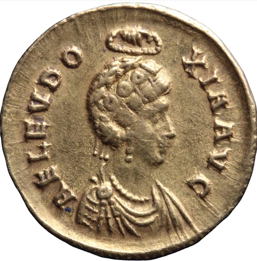 Fig. 2. Aelia Eudoxia, Pulcheria’s mother, on a [coin](https://nnc.dnb.nl/dnb-nnc-ontsluiting-frontend/#/collectie/object/RO-12984)