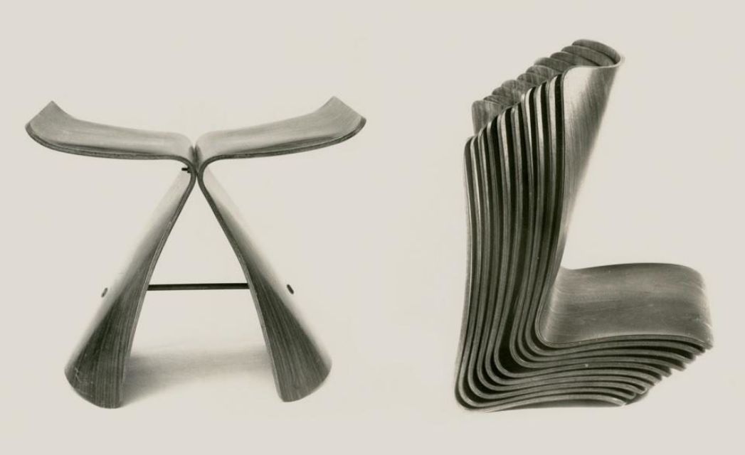 An archive image of Sori Yanagi's Butterfly stool [showing the stacking ability of its parts](https://www.designdaily.com.au/blog/2015/3/reinventing-the-sori-yanagi-butterfly-stool)