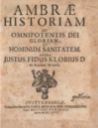 Figure 3: Klobius, Justus Fidus “Cover page of _Ambrae historiam_”, 1666. https://www.biblio.com/book/ambrae-historiam-klobius-justus-fidus/d/1422536133