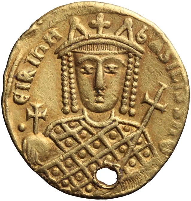 Golden solidus depicting Byzantine empress Irene, with dress and diadem (c. 800) [National Numismatic Collection](https://nnc.dnb.nl/dnb-nnc-ontsluiting-frontend/#/collectie/object/RO-13705 )