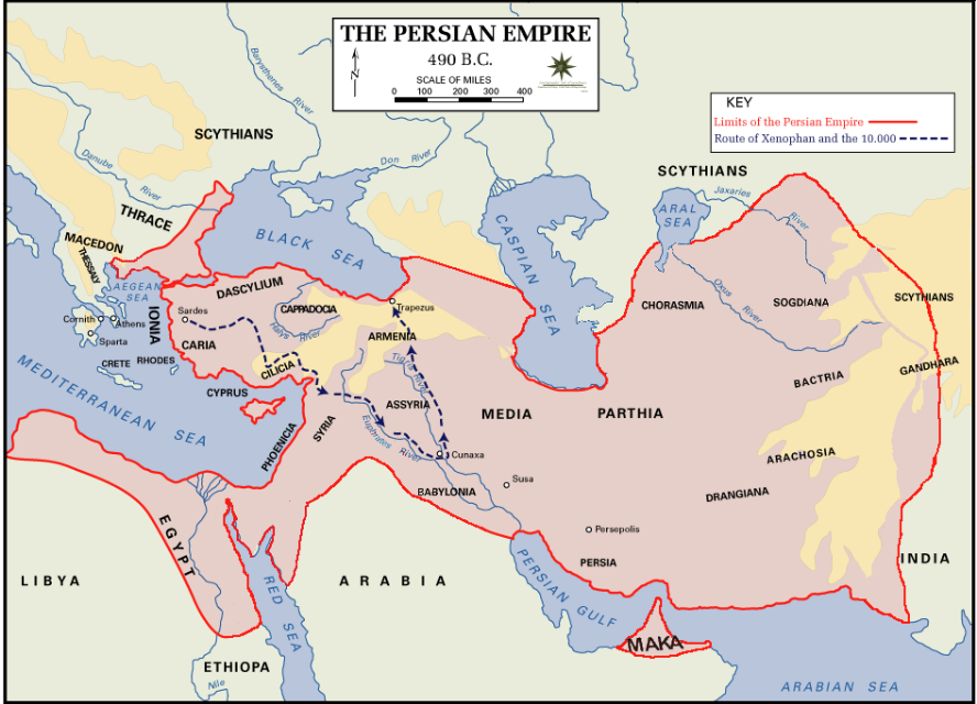 Fig 4: The Achaemenid Persian Empire around 490BC – [wikicommons](https://commons.wikimedia.org/wiki/File:Persian_Empire,_490_BC.png)