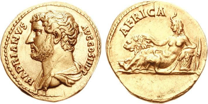 Fig.1: Hadrian Africa coin demonstrating the use of the elephant headdress as the signifier of the province. [Wikimedia](https://commons.wikimedia.org/wiki/File:Hadrian,_aureus,_134-138_AD,_RIC_II,_298.jpg)