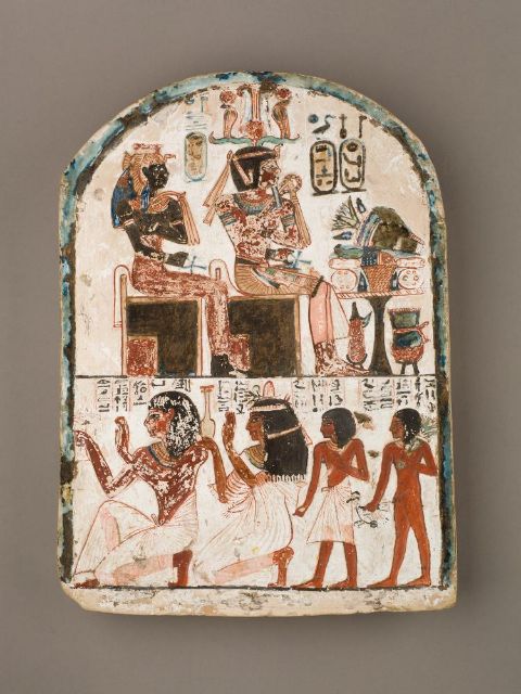 Fig. 4 - Stela of the sculptor Qen and his family worshiping Amenhotep I and his mother Ahmose Nefertari. From the reign of Ramesses II - Metropolitan Museum of Art - [59.93](https://www.metmuseum.org/art/collection/search/549536)