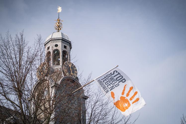 Fig. 1 “Stop Violence Against Women” flag from Orange the World in Leiden