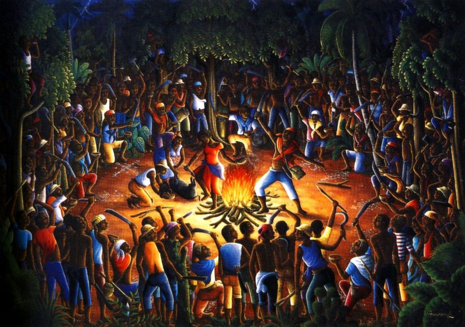 Haitian Voodoo Ceremony which initiated the Haitian Revolution - Andre Normi - [“Cérémonie du Bois Caïman,” painted in 1990](https://atlantablackstar.com/2014/10/16/12-little-known-facts-about-the-haitian-revolution/)