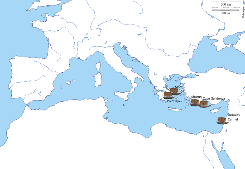Fig 10: Shipwrecks dating to the Late Bronze Age found in the Mediterranean
