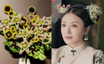 Left, the ‘money tree’ ronghua in yellow, brown, pink and green, was reproduced from the collection in the Palace Museum. Right, Empress Fuca, wears the ‘money tree’ ronghua in the drama - scmp.jpg