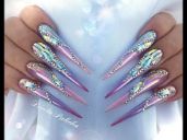 Unicorn aura stiletto nails made - Dorota Palicka International Nail Artist and Educator