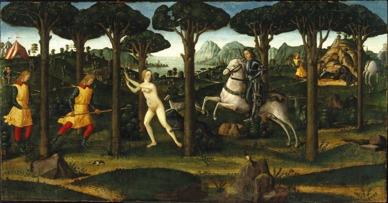  Forest Scene from the Tale of Nastagio degli Onesti in Boccaccio's "Decameron" - Davide di Tommaso Bigordi aka Davide Ghirlandaio - Brooklyn Museum - [Wikicommons](https://www.wikidata.org/wiki/Q19858964#/media/File:Brooklyn_Museum_-_Forest_Scene_from_the_Tale_of_Nastagio_degli_Onesti_in_Boccaccio's_%22Decameron%22_-_Davide_di_Tommaso_Bigordi_aka_Davide_Ghirlandaio.jpg)