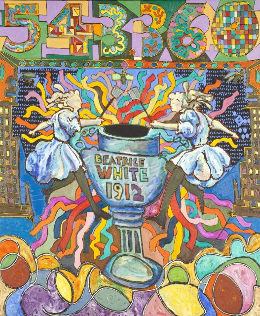 Fig. 12. Harold Town’s 1980 painting for the Angel of Death, a short film about Beatrice and the contest - [The Star](https://www.thestar.com/news/insight/2015/08/08/beatrice-white-the-girl-who-killed-half-a-million-flies-for-toronto.html?rf)