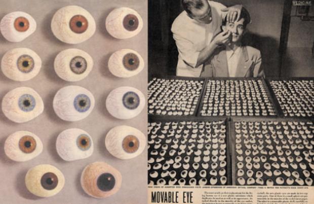 The eye doctor chose the best fitting eye from the collection for the patient.<note>Artificial Eye Clinic - [link](http://wordpress.artificialeyeclinic.com/history/)