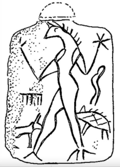 Handgetekende afbeelding van de Lamashtu-amulet LB 2927. Bron: F.A.M. Wiggerman, 2000: “Lamashtu, Daughter of Anu. A Profile” in M. Stol, Birth in Babylonian and the Bible. Its Mediterranean Setting, Cuneiform Monographs 14, Groningen, p. 221. (bij Step 1)