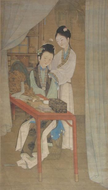 Fig. 14 - Leng Mei, Beautiful Woman at Her Dressing Table, Qing Dynasty, 18th century. Ink and color on paper [Shenyang Palace Museum Collection. © Shenyang Palace Museum](http://www.lnmuseum.com.cn/news/show.asp?ID=7219)