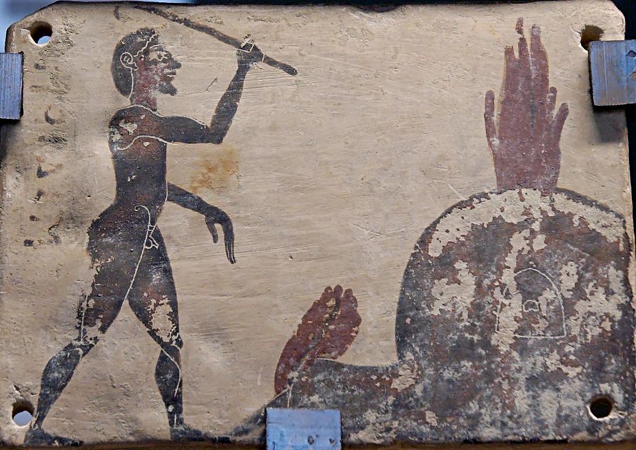 Figure 3: A Greek kiln depicted on a Corinthian pinax (votive tablet), dated to around 575-550 BCE - [Wikimedia](https://en.wikipedia.org/wiki/Three-phase_firing#/media/File:Plaque_Penteskouphia_MNB2858.jpg)