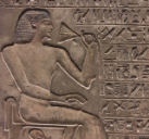 Fig. 22 - Man smelling a lotus flower on Egyptian stela - Rijksmuseum van Oudheden - [AP 12](https://hdl.handle.net/21.12126/22640) (photo by the author)