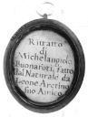 Fig. 2. - Back of the medallion by Leoni, the text reads “Portrait of Michelangelo Buonarroti, made from nature by Leone Aretino (Leoni), his friend” - [1893,1011.1](https://www.britishmuseum.org/collection/object/H_1893-1011-1)