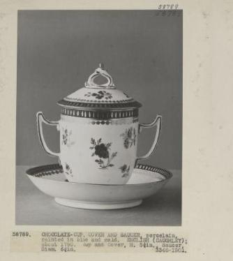 Fig. 8: Another English chocolate cup set from around 1790. Victoria & Albert Museum: Ceramics Collection, 3346 to B-1901. [VAM](https://collections.vam.ac.uk/item/O335648/chocolate-cup-cover-caughley-porcelain-factory/?carousel-image=2017KB3957)  