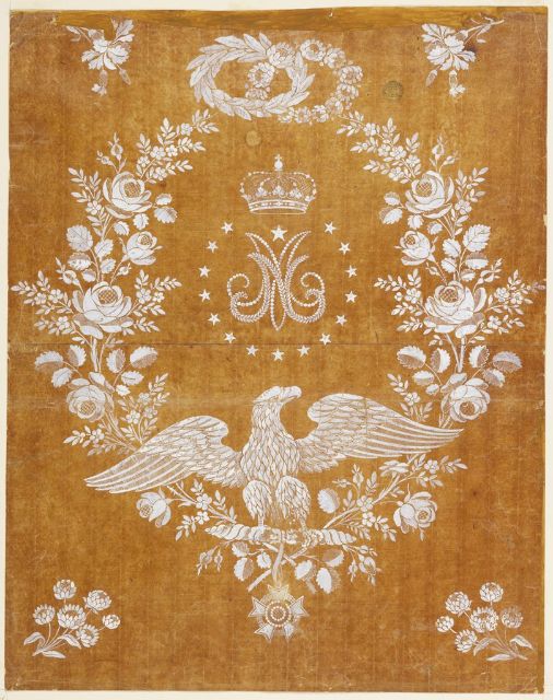 Fig. 4. Embroidery Design Commemorating the Marriage of Napoleon I and Marie-Louise, France, ca. 1810 with roses and laurel leaves - Collection Cooperhewitt - [1920-36-327](https://collection.cooperhewitt.org/objects/18212313/)