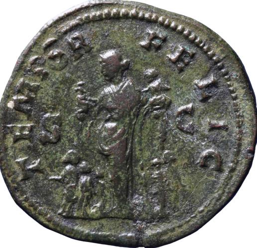 Fig. 5. Reverse of a sestertius of Faustina, where she is depicted standing with four [children](https://nnc.dnb.nl/dnb-nnc-ontsluiting-frontend/#/collectie/object/RO-05421)