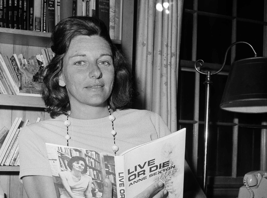 [Anne Sexton holding her poetry book “Live Or Die”.](URL: http://harpers.org/wp-content/uploads/2014/10/AnneSexton.png) 